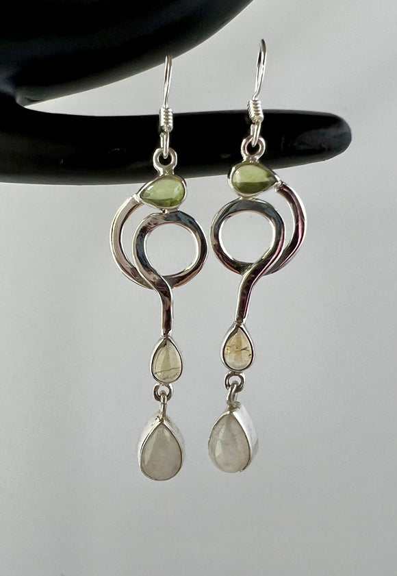 Moonstone Earring with Peridot and Citrine