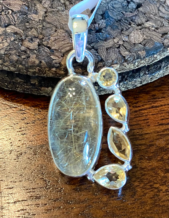 Golden Rutile Pendant with Citrine set in Sterling Silver