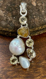 Pearl and Citrine Pendant set in Sterling Silver also available in other stones